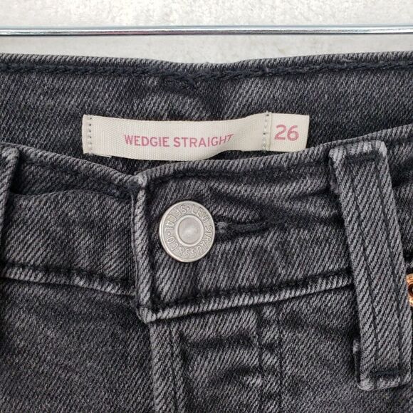 Levis Wedgie Straight Jeans Womens 26 Distressed Ripped Knee Button Fly Pants - Picture 2 of 13